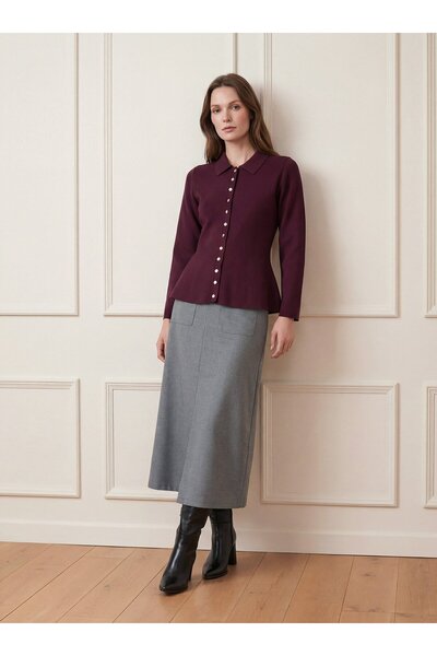 Refka A Form Shirt Collar Premium Knitwear Cardigan - Burgundy -
