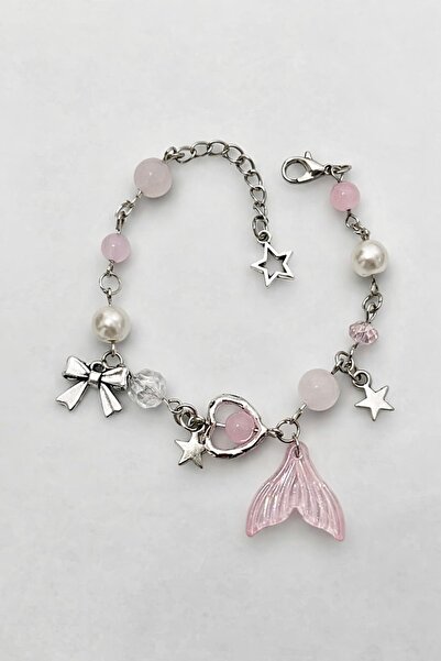 sleyshop Pembe Deniz Kızı Kuyruğu Coquette Fiyonk Inci Boncuk Tasarım Bileklik