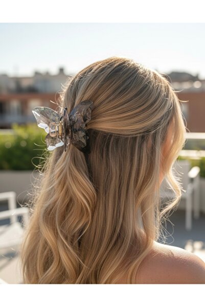 CeyShe مشبك شعر كبير مستورد من بيرنتستينز، مزين بفراشة لامعة باللون الرمادي و...