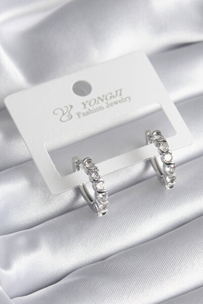 Skygo أقراط نحاسية فضية اللون مرصعة بحجر الزركون للنساء - TJ-BKP8339