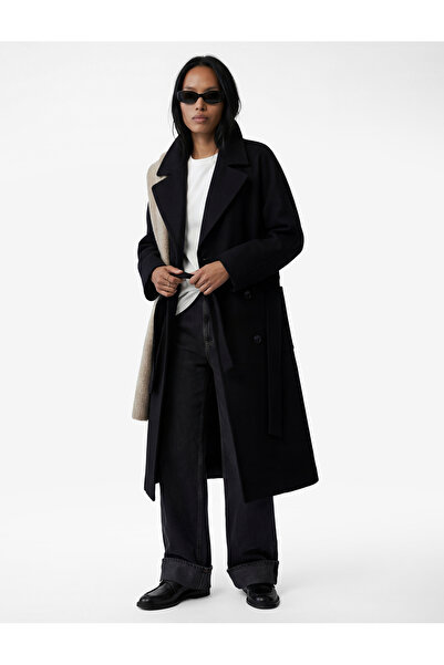 Koton Palton cu curea cu două rânduri de nasturi nasturi Maneca lunga cu buzu...