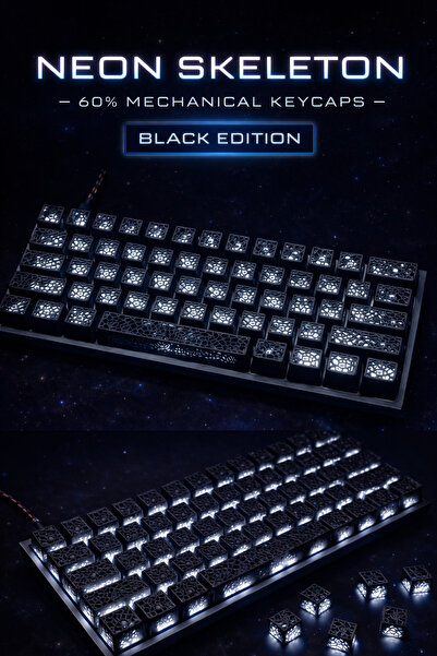 Decorius Neon Skeleton - %60 Klavye Keycaps Seti | Cherry MX Uyumlu , RGB Işı...
