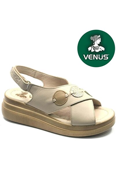 Venüs Hazzel Genuine Leather Comfort Orthopedic Women's Sandals Beige