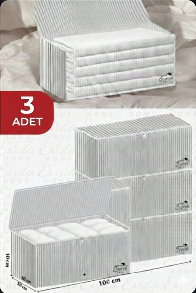 zeyrek tekstil 3 Adet Antrasit Çizgili Geniş Yorgan Hurcu - 100x50x50 cm - Baza Altı - Kıyafet - Büyük Yorgan Hurcu