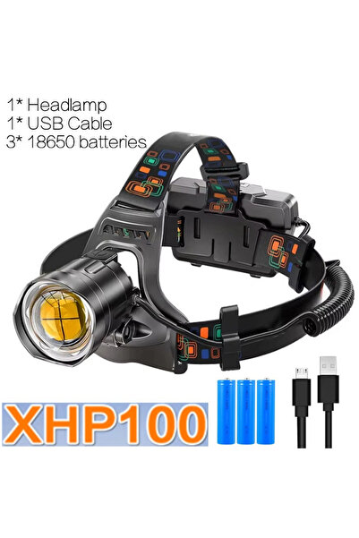 Choice مصباح أمامي LED قوي XHP100 مزود ببطارية، قابل للتكبير، قابل لإعادة الش...