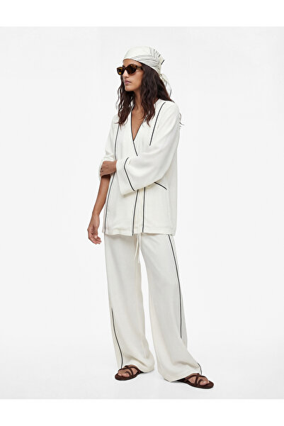 Koton Comfortable Fit Long Sleeve Viscose Double-Breasted Kimono with Tie Detail