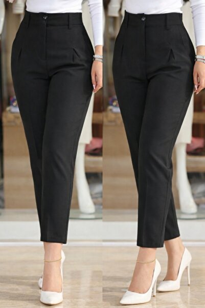 Kanonik Education Pantaloni din crep importat pentru femei, cu talie înaltă b...