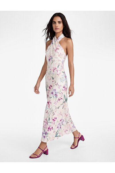 Koton Midi Length Floral Halter Neck Satin Dress
