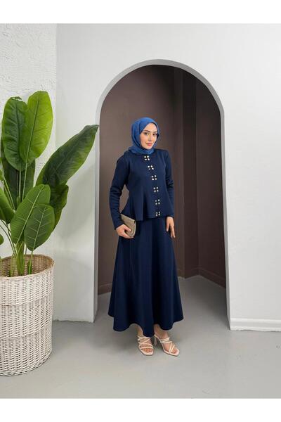 butik hira Scuba Skirted Suit with Snap Detail