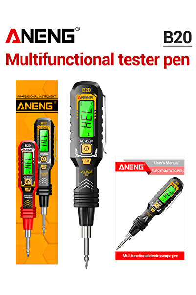 Choice قلم اختبار كهربائي ذكي B20 أسود من ANENG مع مفك براغي متقاطع 2 في 1 مع...