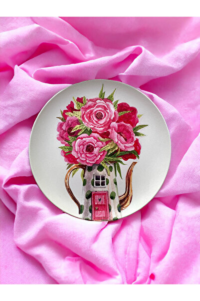 unique florya Çiçek Desenli Fuşya Duvar Tabağı Dekoratif Bahçe Balkon Mutfak ...