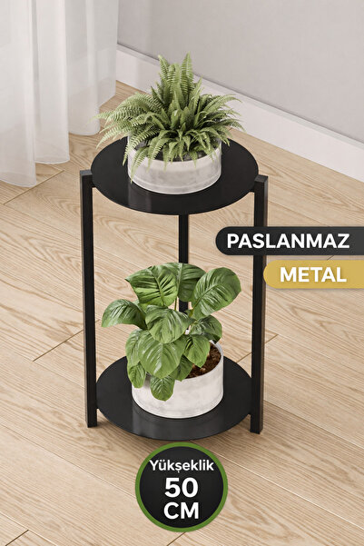 Bino Saksılık Çiçeklik 2 Katlı Metal Çiçeklik Dekoratif Paslanmaz Sac Tepsili...