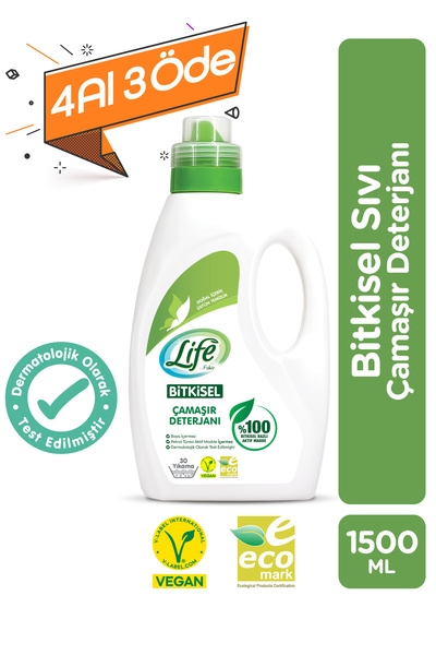Life by Fakir Bitkisel Sıvı Çamaşır Deterjanı 1500ml-Biyoenzim Teknolojisi, R...