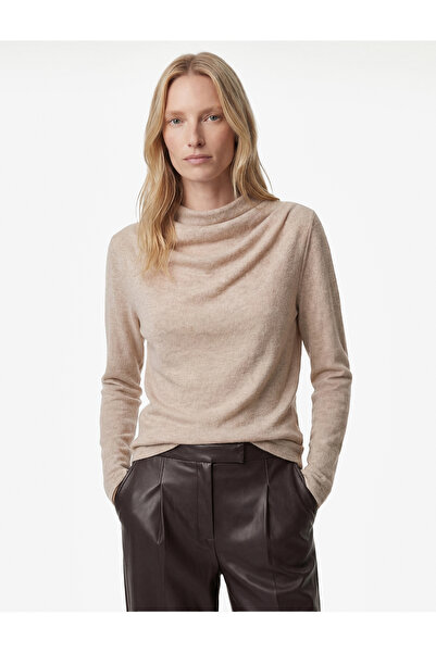 Koton Drape Detaylı Uzun Kollu Geniş Dik Yaka Tişört