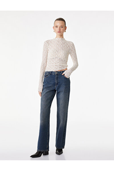 Koton εφαρμοστό ψηλός λαιμός Μακρυμάνικο μπλουζάκι με δαντέλα