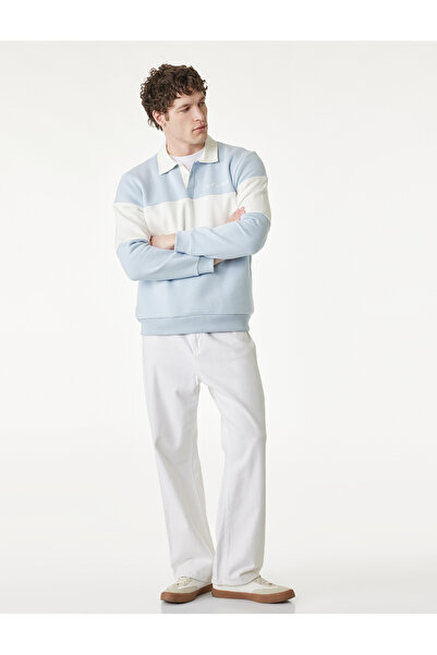 Koton Long Sleeve Embroidered R Color Block Polo Neck Sweatshirt
