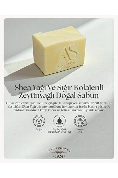AS ANTİK SABUNHANE 1924 Shea Yağı Ve Sığır Kolajenli Zeytinyağlı Doğal Sabun