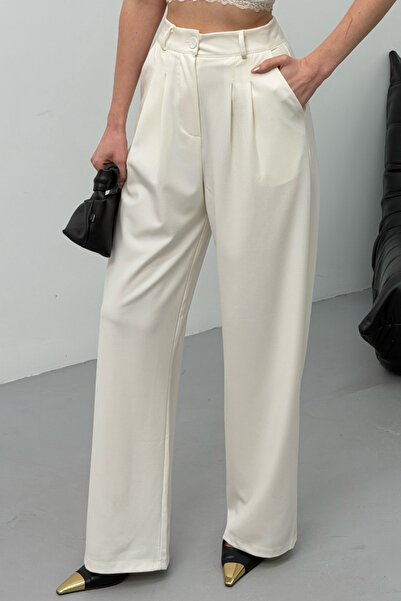 spirituel Дамски панталони с копчета, плисирани детайли, двойни джобове, широ...