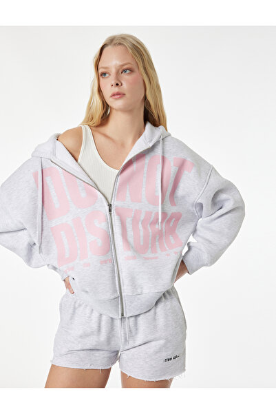 Koton Şardonlu Uzun Kollu Baskılı Fermuarlı Kapüşonlu Sweatshirt