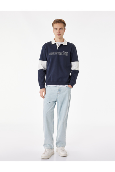 Koton Μακρυμάνικο βαμβακερό φούτερ με γιακά πόλο και κουμπιά σε χρωματική αντ...