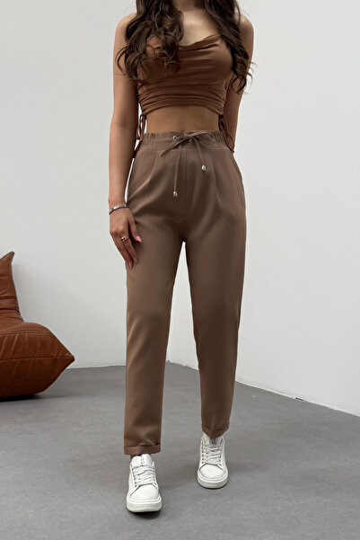 BİKELİFE Damenhose aus elastischem Stoff mit hoher Taille und knöchellanger T...