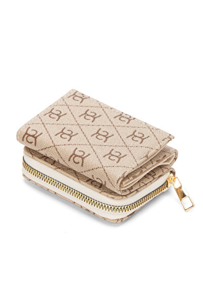 Newish Polo Kadın Bej Mini Cüzdan Fermuarlı Çok Bölmeli Kartlık ve Bozuk Para...
