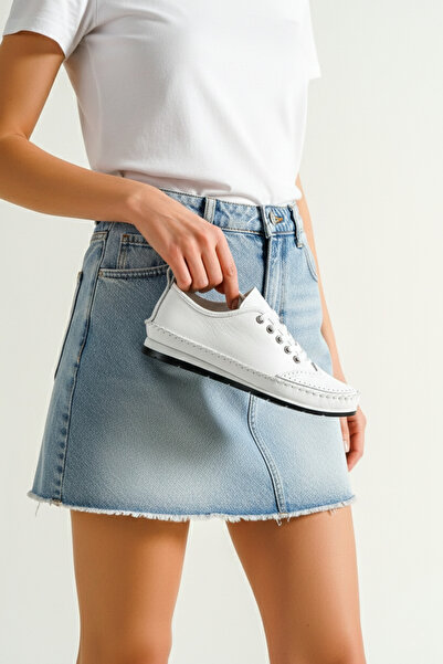 Deripabuc Hakiki Deri Beyaz Kadın Deri Babet Dp16-0061