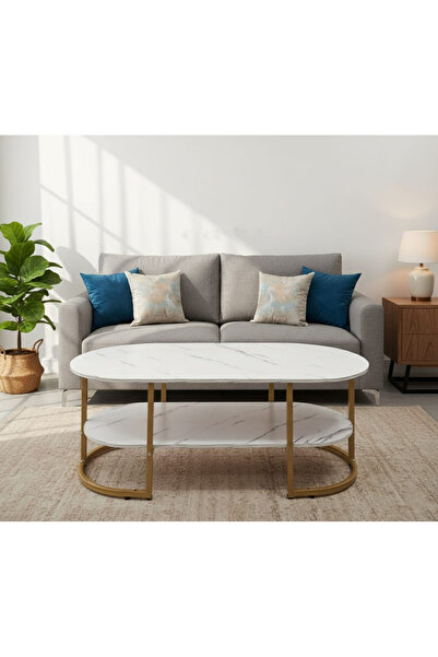 TrentonGCC طاولة قهوة فاخرة بيضاوية الشكل من الرخام، مقاس 120×60×45 سم، بإطار...