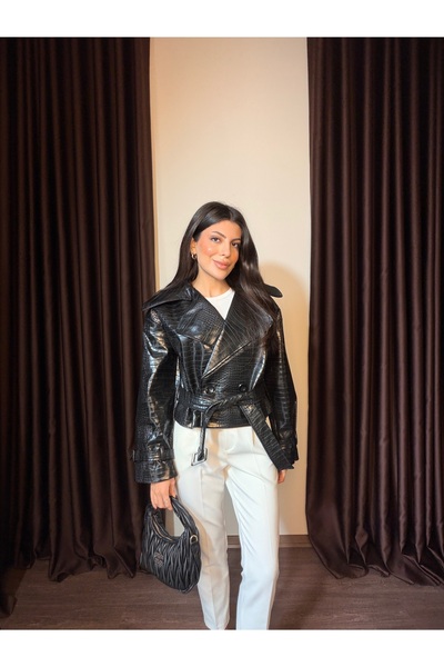 LOISY Jachetă de damă din piele de crocodil cu guler dublu