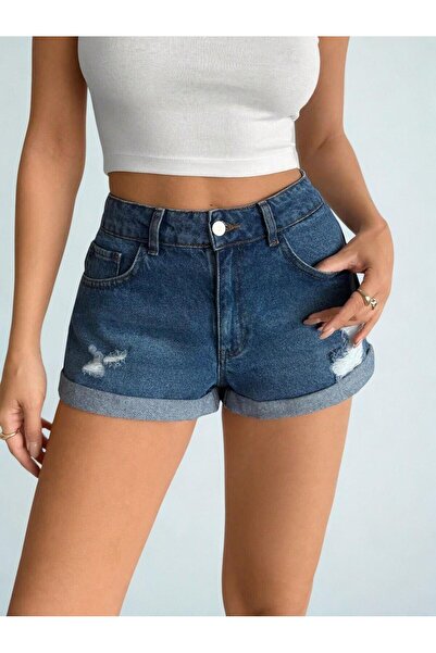 1434 Polo State Pantaloni scurți din denim cu talie înaltă pentru femei, alba...