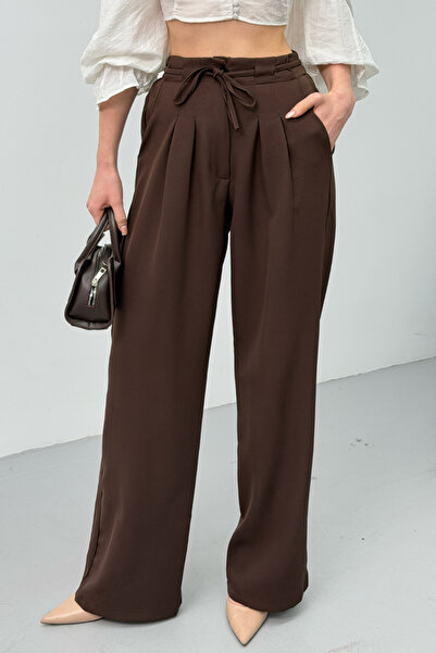 spirituel Pantaloni de damă cu talie cu șireturi, cu pliuri, cu buzunare dubl...