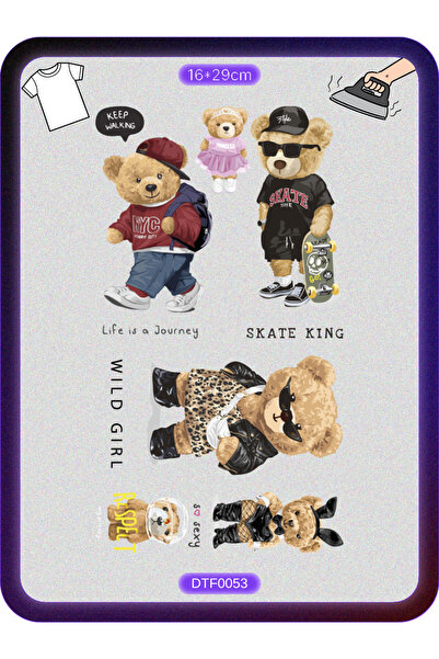 DYENOTE Ayıcık Beargraf Ütü ile Yapışan Tişört Tekstil Transfer Dtf Baskı