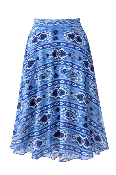 Retrobird Valerie Chiffon Flared Lined Long Women's Skirt Blue