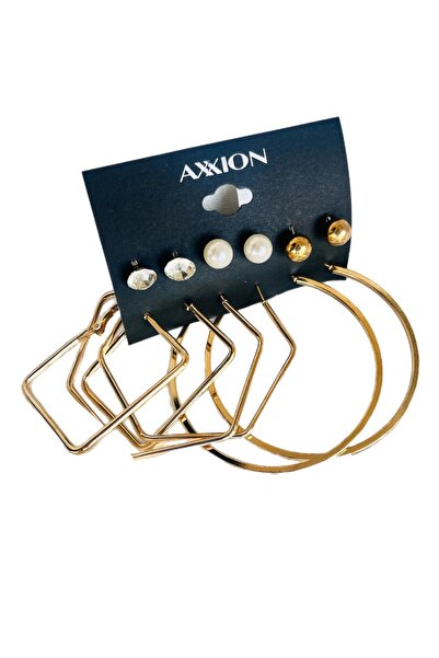 COCOSH TAKI Gold renk dikdörtgen halka incili 6lı çoklu küpe seti