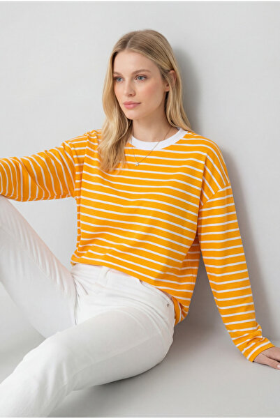 Madmext Senf okrugla kragna Prugasto Majica dugih rukava MG2362