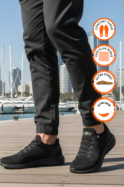 WALKWAY Black Mesh Lightweight Flexible Lace-Up Men's Sports Shoes Bst-646 m