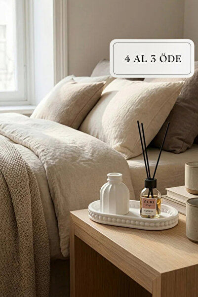 ZURİ DESİGN Bohem Beton Biblo ve 50 ml Vanilya Oda Kokusu Dekoratif Tepsi Set...