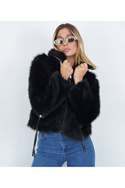 cemo Kürk Görünümlü Dik Yaka Fermuarlı Ceket