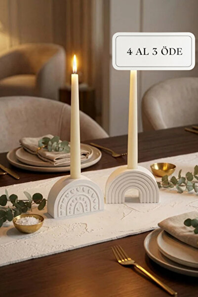 ZURİ DESİGN Dekoratif Beton Şamdan 2'li Set- Gökkuşağı ve Kalp Desenli Bohem ...