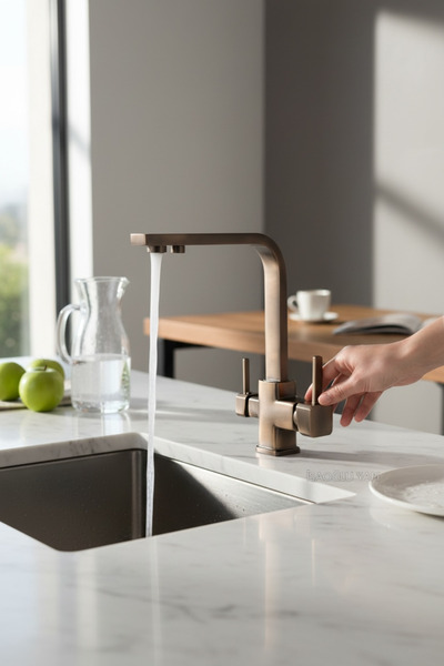 İSAOĞLU YAPI Antik Gold Arıtmalı Mutfak Bataryası Kare Tasarım Armatür Arıtıc...