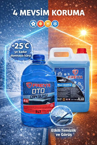 FREYR 4 Mevsim -42°C Süper Mavi Antifriz 5 Lt + -25°C Antifirizli Cam Suyu 5 ...