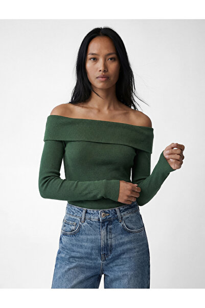 Koton Μπλουζάκι με μακρυμάνικο ανοιχτό ώμο καμιζόλα Slim Fit