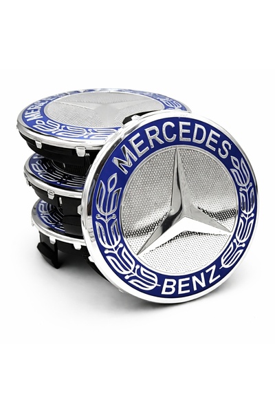 OEM Set de 4 capace pentru jante din aliaj Mercedes-Benz, 75 mm, albastre
