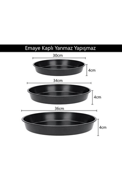 COOK-LAB 30-34-36 Cm 3'lü Emaye Yuvarlak Siyah Pizza Fırın Tepsi Seti