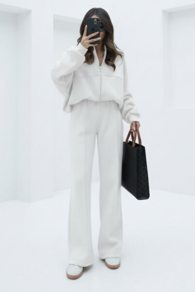 Runades Γυναικείο Σετ Φούτερ με φερμουάρ Trend καμπάνα Ç με ρέλι Bomber