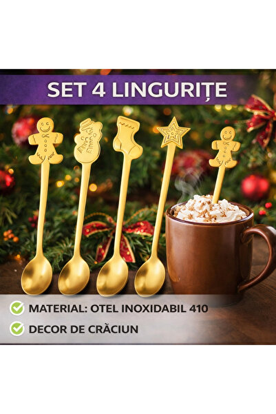 SMARTECH Set 4 lingurițe cu tematică de Crăciun, aurii