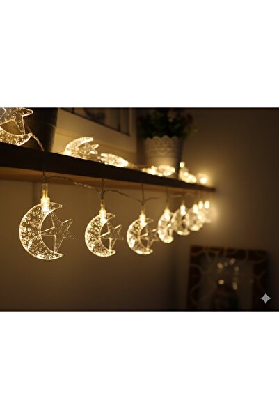 ALSHOP 1,5 Metre 10 Ledli Mini Ramazan Hilal Süsü Namaz Köşesi Led Pilli Sarkıt