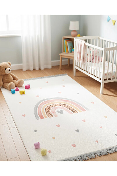 BLGHOME GÖKKUŞAĞI VE RENKLİ KALPLER ÇOCUK ODASI HALISI