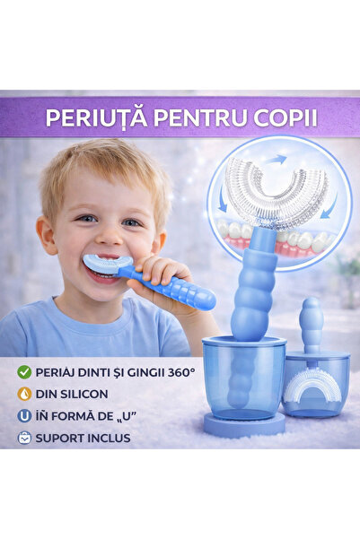 SMARTECH Periuță de dinți pentru copii, 2-6 ani, formă de U, silicon, curățar...