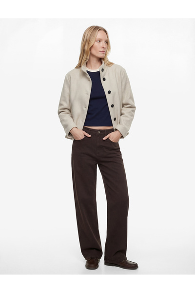 Koton Buttoned Mock Neck Long Sleeve Oversized Cashmere Coat